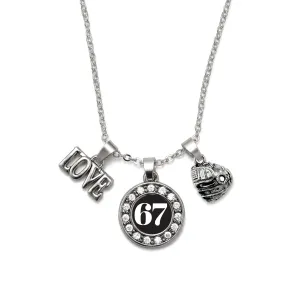 Silver Baseball Glove - Sports Number 67 Circle Charm Classic Necklace