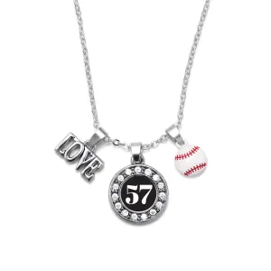 Silver Baseball - Sports Number 57 Circle Charm Classic Necklace