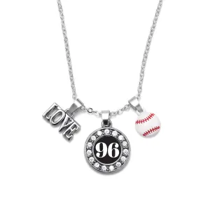 Silver Baseball - Sports Number 96 Circle Charm Classic Necklace