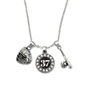 Silver Baseball/Softball - Sports Number 37 Circle Charm Classic Necklace