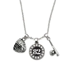 Silver Baseball/Softball - Sports Number 82 Circle Charm Classic Necklace