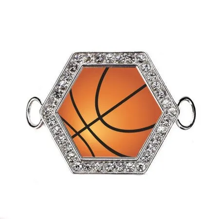 Silver Basketball Hexagon Charm Bangle Bracelet