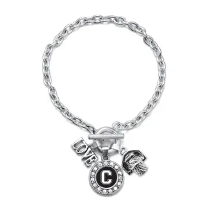 Silver Basketball Hoop - Sports Initial C Circle Charm Toggle Bracelet