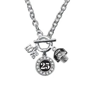 Silver Basketball Hoop - Sports Number 25 Circle Charm Toggle Necklace