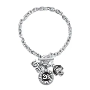 Silver Basketball Hoop - Sports Number 26 Circle Charm Toggle Bracelet