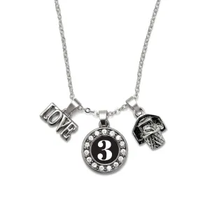 Silver Basketball Hoop - Sports Number 3 Circle Charm Classic Necklace