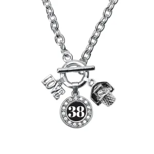 Silver Basketball Hoop - Sports Number 38 Circle Charm Toggle Necklace