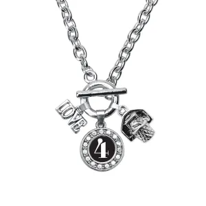 Silver Basketball Hoop - Sports Number 4 Circle Charm Toggle Necklace