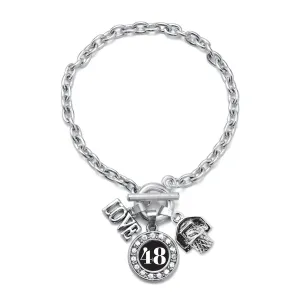 Silver Basketball Hoop - Sports Number 48 Circle Charm Toggle Bracelet