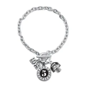 Silver Basketball Hoop - Sports Number 5 Circle Charm Toggle Bracelet