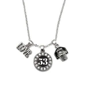 Silver Basketball Hoop - Sports Number 53 Circle Charm Classic Necklace