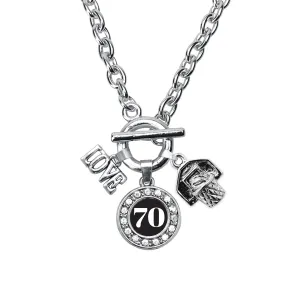 Silver Basketball Hoop - Sports Number 70 Circle Charm Toggle Necklace