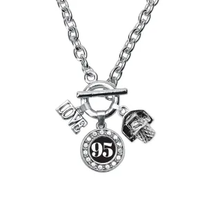 Silver Basketball Hoop - Sports Number 95 Circle Charm Toggle Necklace