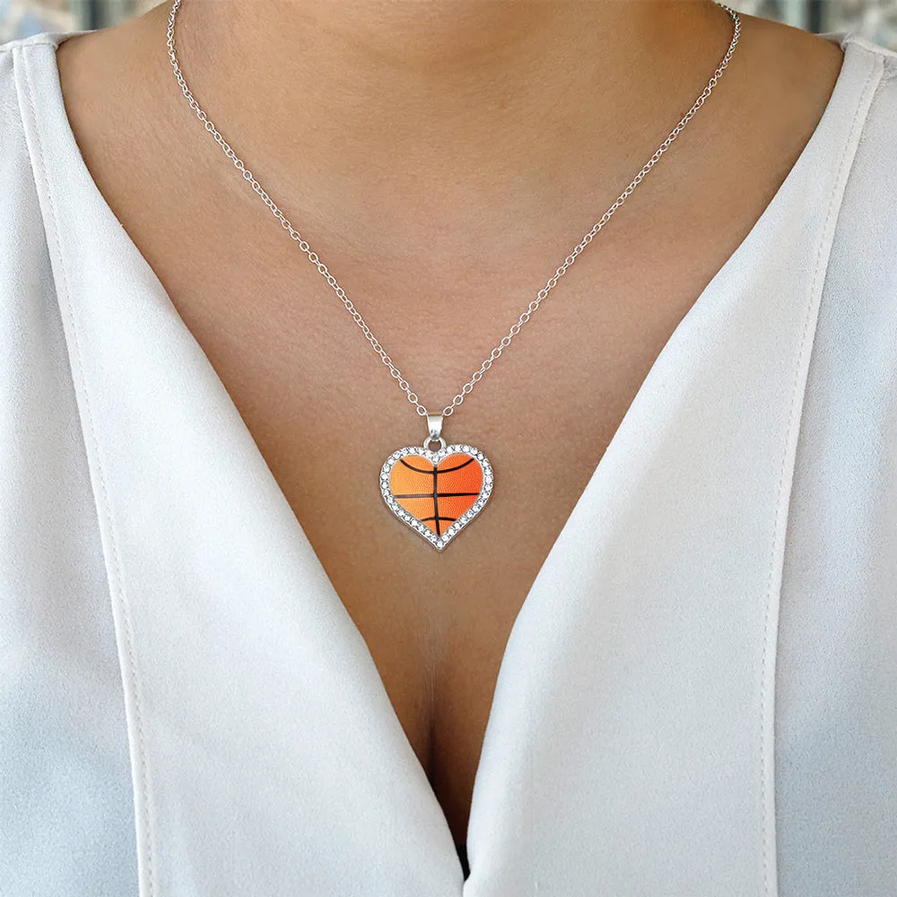 Silver Basketball Open Heart Charm Classic Necklace