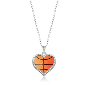 Silver Basketball Open Heart Charm Classic Necklace