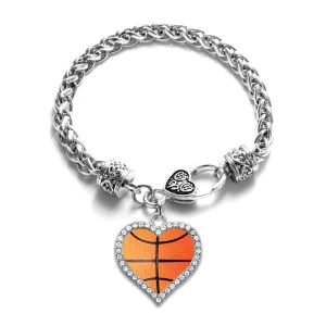 Silver Basketball Open Heart Charm Toggle Bracelet