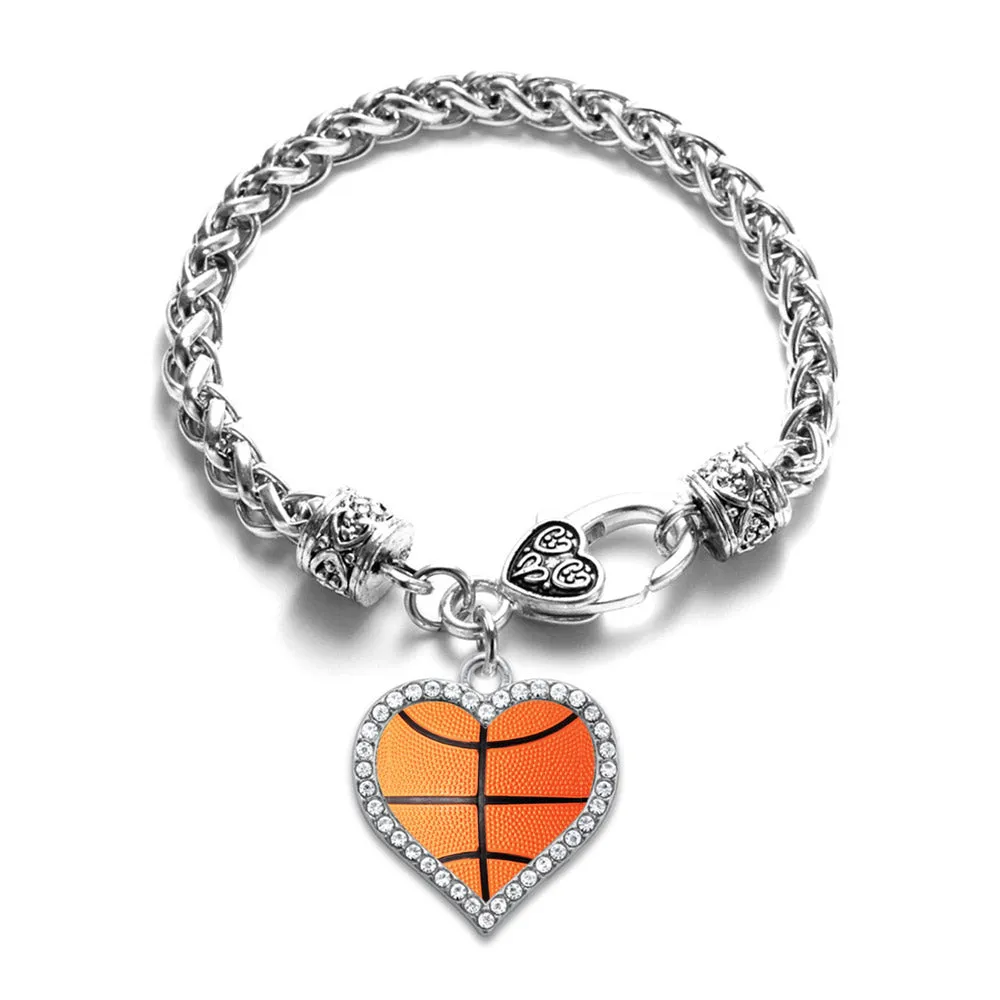 Silver Basketball Open Heart Charm Toggle Bracelet