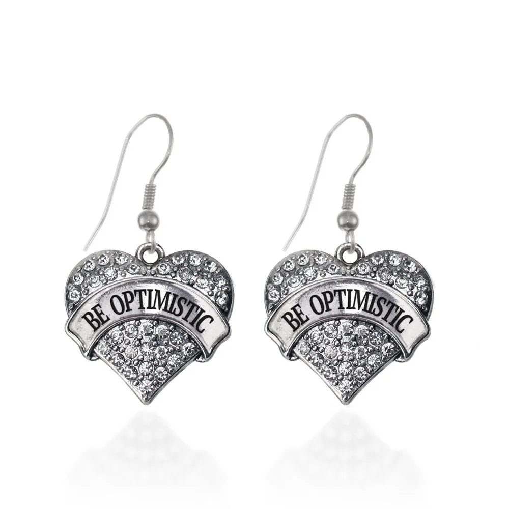 Silver Be Optimistic Pave Heart Charm Dangle Earrings