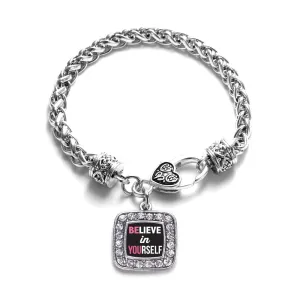 Silver Believe in Yourself Square Charm Braided Bracelet