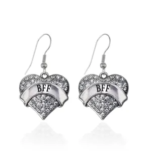 Silver BFF Pave Heart Charm Dangle Earrings