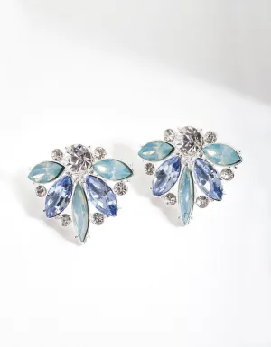 Silver Blue Gem Butterfly Stud Earrings