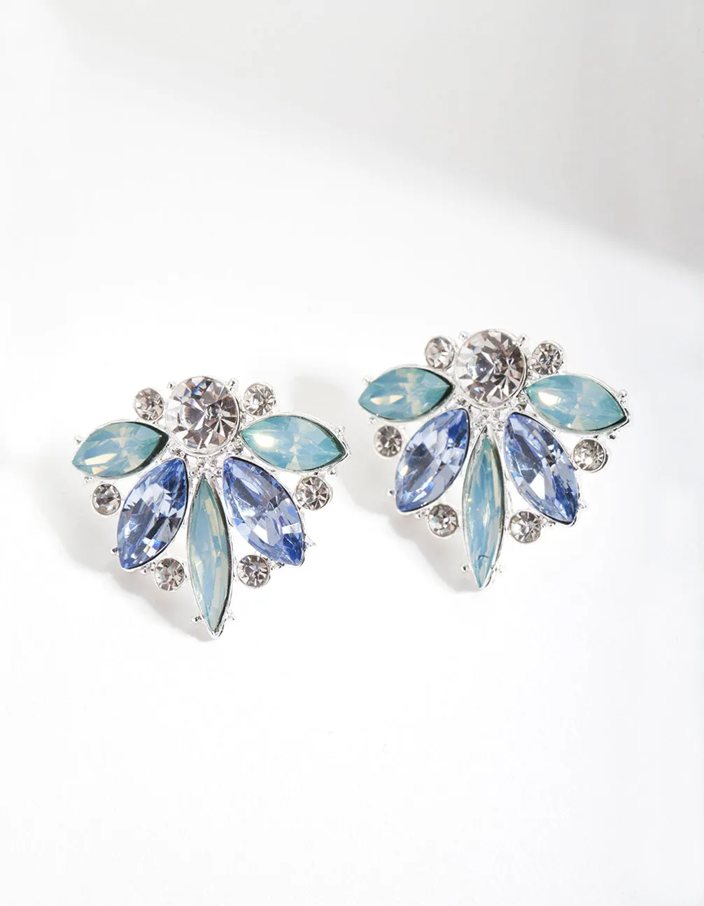 Silver Blue Gem Butterfly Stud Earrings