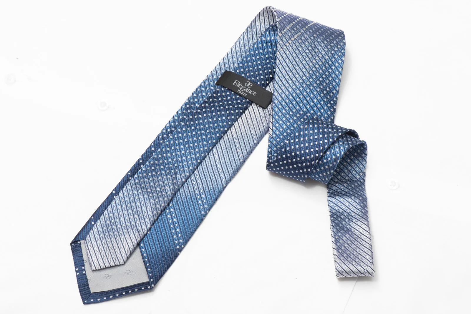 Silver Blue Rhinestone Striped Silk Necktie With Silver Sparkles