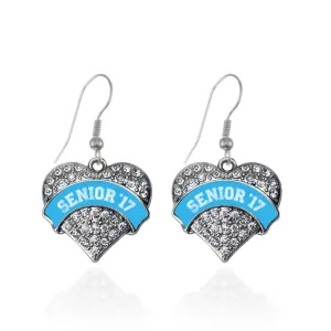 Silver Blue Senior 2017 Pave Heart Charm Dangle Earrings