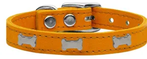 Silver Bone Widget Genuine Leather Dog Collar Mandarin 12