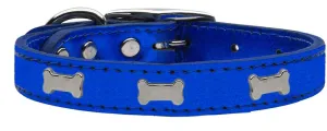 Silver Bone Widget Genuine Metallic Leather Dog Collar Blue 26