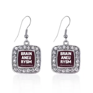 Silver Brain Aneurysm Awareness Square Charm Dangle Earrings