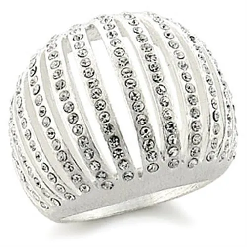 Silver Brass Ring with Top Grade Crystal in Clear for Women Style 9W175