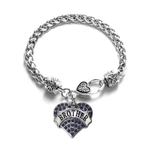 Silver Brother Navy Blue Blue Pave Heart Charm Braided Bracelet