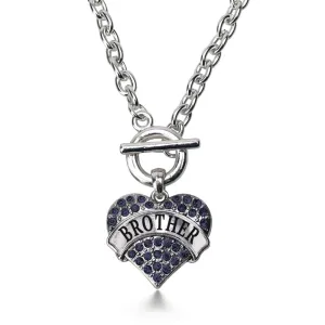 Silver Brother Navy Blue Blue Pave Heart Charm Toggle Necklace