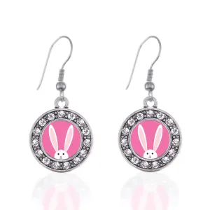 Silver Bunny Circle Charm Dangle Earrings