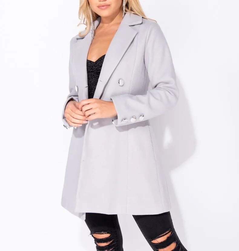 Silver Button Detail Double Breasted Coat | Double Breasted Formal Coat