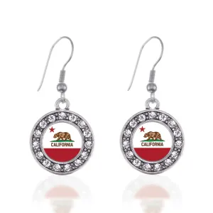 Silver California Flag Circle Charm Dangle Earrings