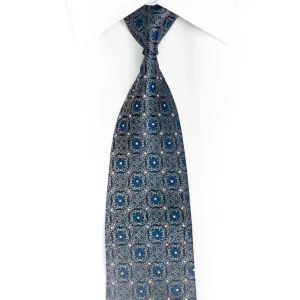 Silver Cartouche On Navy Rhinestone Silk Necktie