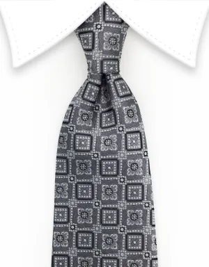 Silver Charcoal Motif Tie