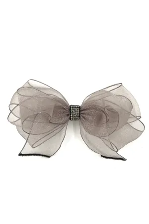 Silver Chiffon Bow Barrette