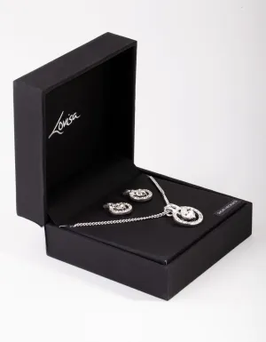 Silver Circle Diamante Disc Necklace & Earrings Set