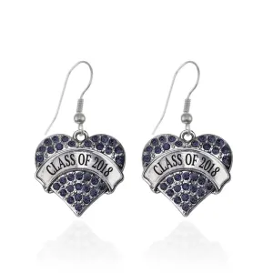 Silver Class of 2018 Navy Blue Pave Heart Charm Dangle Earrings