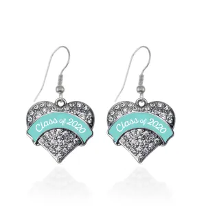 Silver Class of 2020 - Teal Pave Heart Charm Dangle Earrings