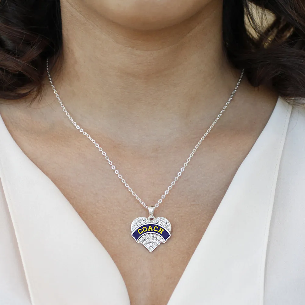 Silver Coach - Navy Blue and Yellow Pave Heart Charm Classic Necklace