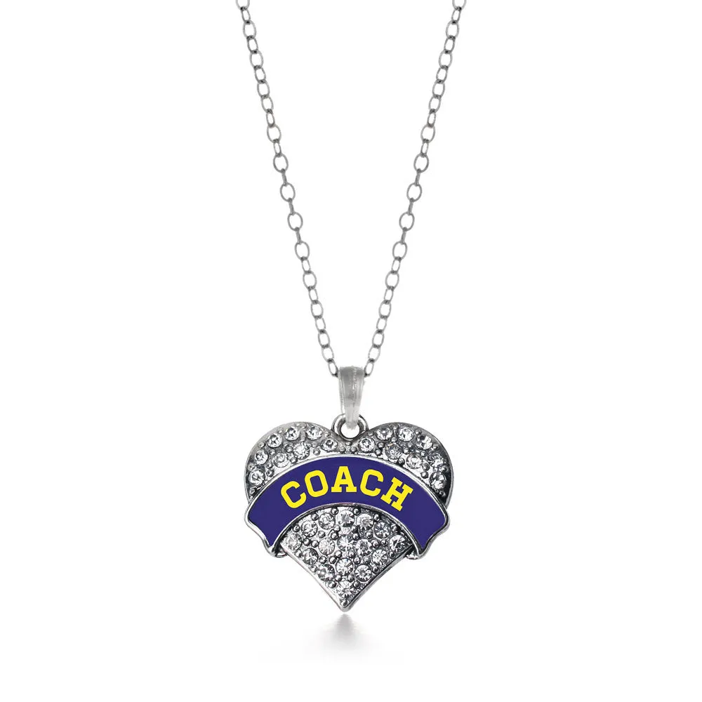 Silver Coach - Navy Blue and Yellow Pave Heart Charm Classic Necklace