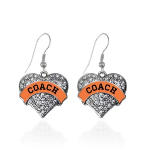 Silver Coach - Orange and Black Pave Heart Charm Dangle Earrings