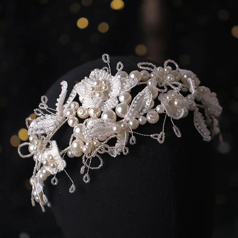 Silver Color Pearl Crystal Tiara Hairband Headband Bridal Hair Jewelry