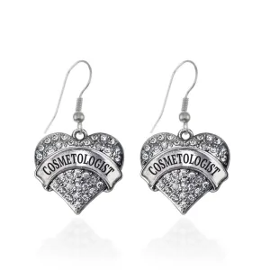 Silver Cosmetologist Pave Heart Charm Dangle Earrings