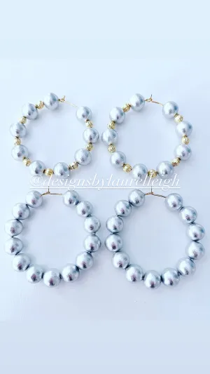 Silver Cotton Pearl Hoop Earrings