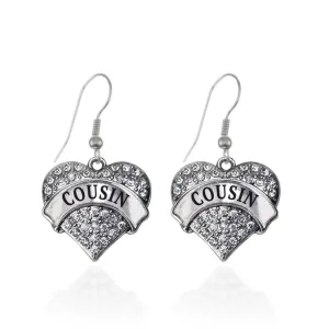 Silver Cousin Pave Heart Charm Dangle Earrings